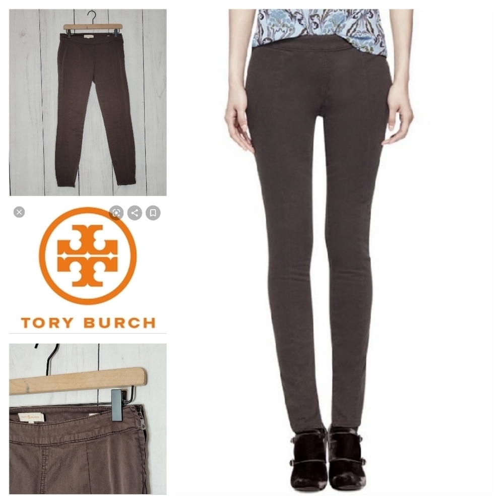 Tory Burch Women's Brown Cotton Blend Legging Pants Size 27 Zipper Ankle Detail